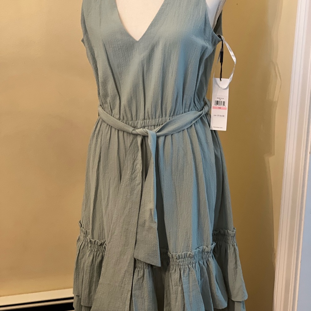 Calvin Klein V-Neck Midi Dress in Sage